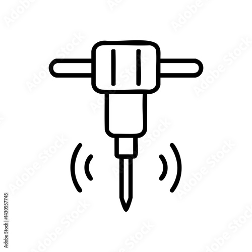 Minimal black line icon of a vibrating jackhammer, symbolizing heavy-duty construction tool, roadwork, demolition equipment, and civil engineering machinery.