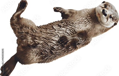 transparent background playful otter twisting mid-air with fluffy fur
