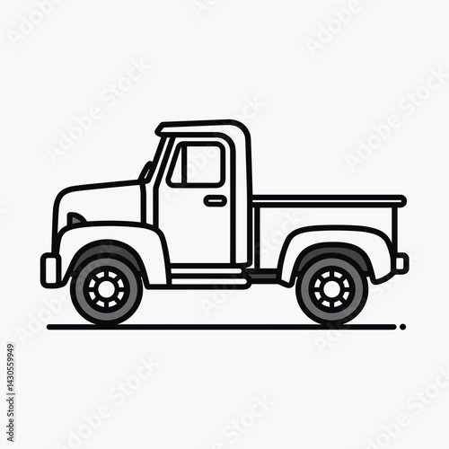 Vintage Pickup Truck Graphic with Outline Style, Symbolizes Rural Life, Use for Car Blogs, Automotive Websites, Garage Art, Transportation History, Retro Design Projects