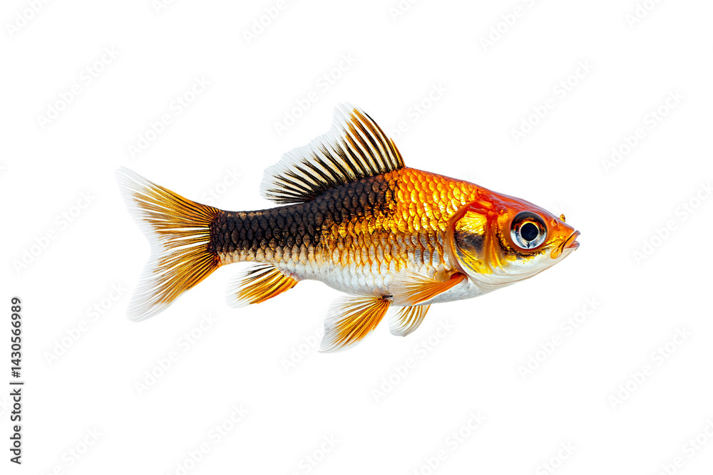 Fototapeta premium An orange goldfish gleams with reflective scales and flowing fin structure, isolated on a transparent background