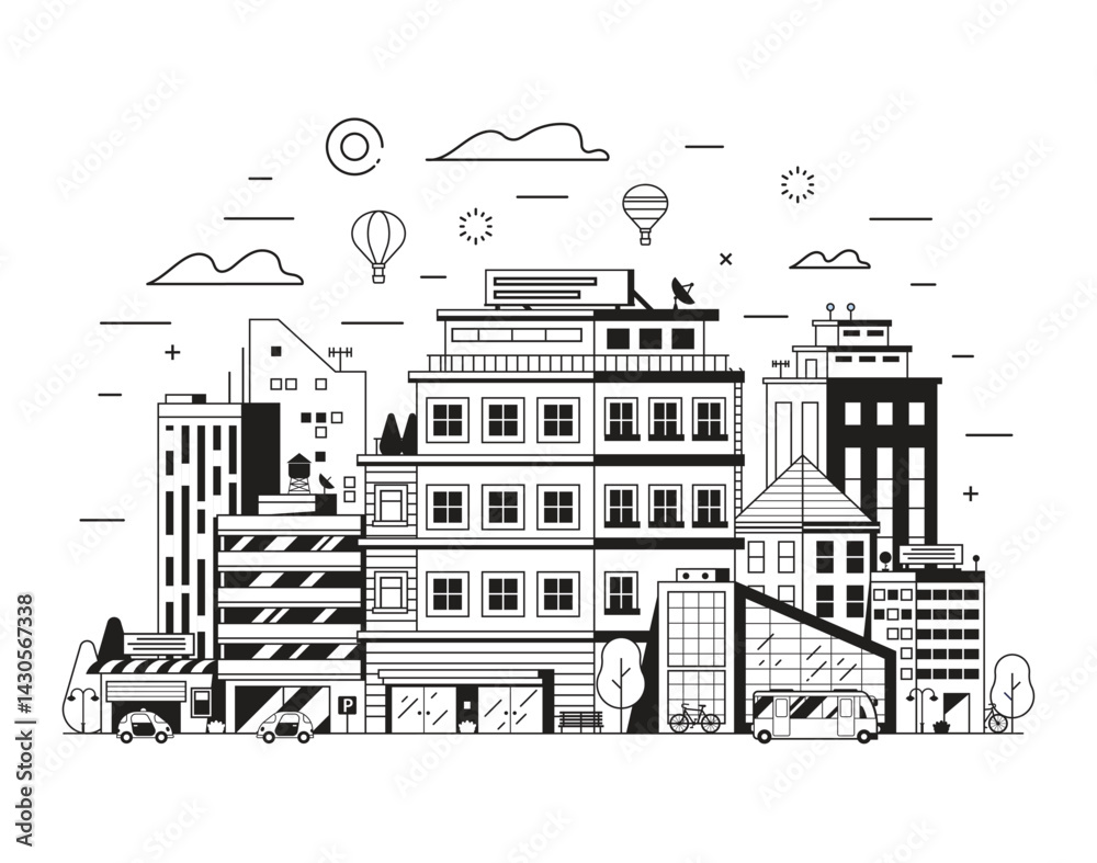 Modern City Skyline with Downtown