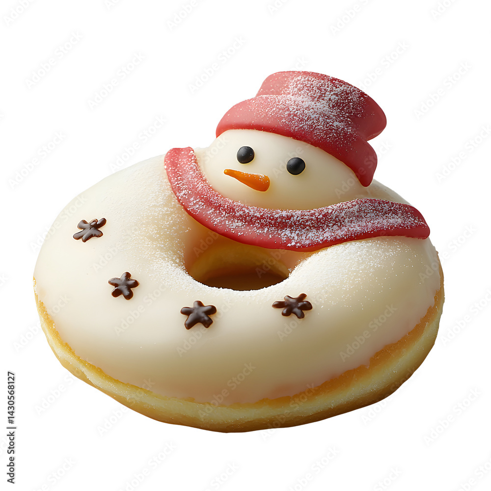 Fototapeta premium Festive Snowman Donut Winter Holiday Treat Delicious Christmas Bakery Sweet Dessert Food Photography