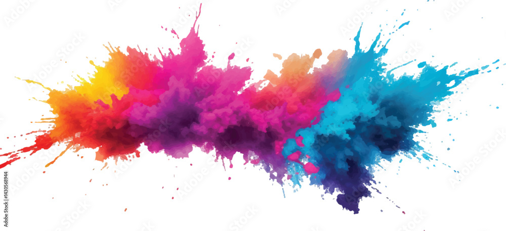 Fototapeta premium Dynamic and Expressive Watercolor Splash with Bright, Radiant Brush Streaks and Aquarelle Stains, Creating a Colorful and Lively Burst of Colors Against a Crisp White Canvas. 