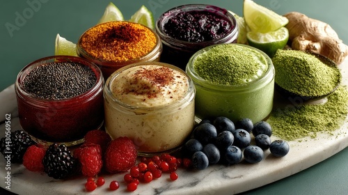 Five probiotic-rich foods in a circle, promoting gut health with vibrant colors.