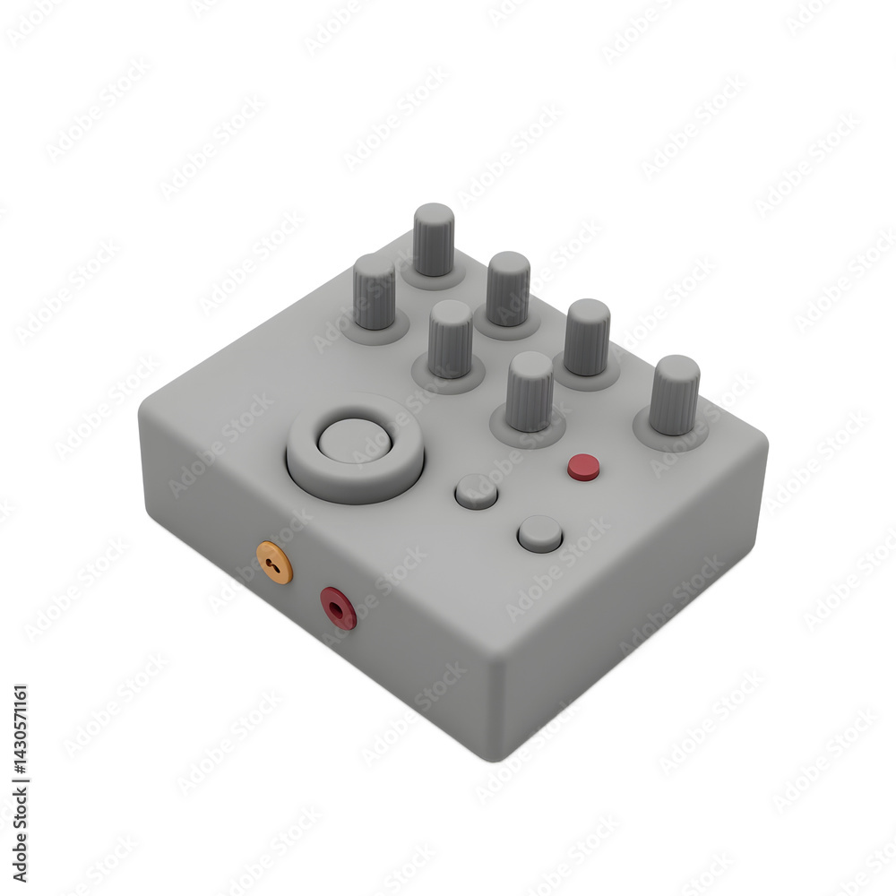 Gray Electronic Music Device with Knobs on White Background Gray Electronic Music Device with Knobs on White Background