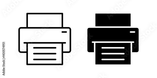 Vector isolated Printer icon set in black outline and fill