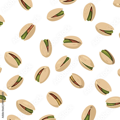 Pistachio nuts seamless pattern vector illustration with natural beige and green colors 