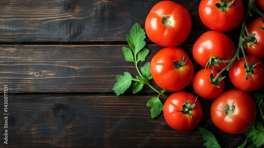Fresh red tomatoes on dark wooden background rustic farm style image food ripe vine diet juicy plant Fresh red tomatoes on dark wooden background rustic farm style image food ripe vine diet juicy plant