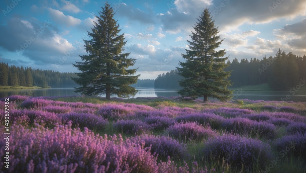 Denmark's vibrant landscape with blooming flowers and lush greenery in a scenic background Denmark's vibrant landscape with blooming flowers and lush greenery in a scenic background