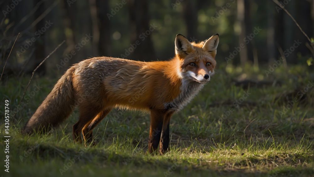 Fototapeta premium The fox is a medium-sized brown fur, showing a mix of light and dark tones.