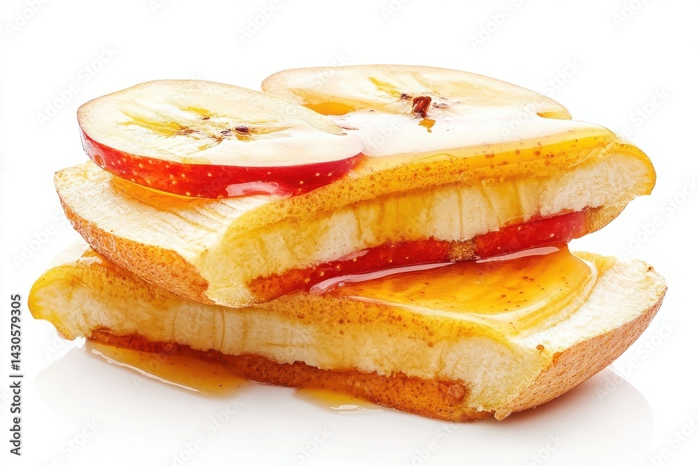 White background showcasing a wet apple banana fruit slice. White background showcasing a wet apple banana fruit slice.