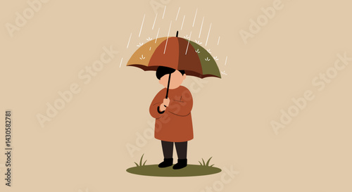 Child holding umbrella in the rain against a muted background  Children's Day