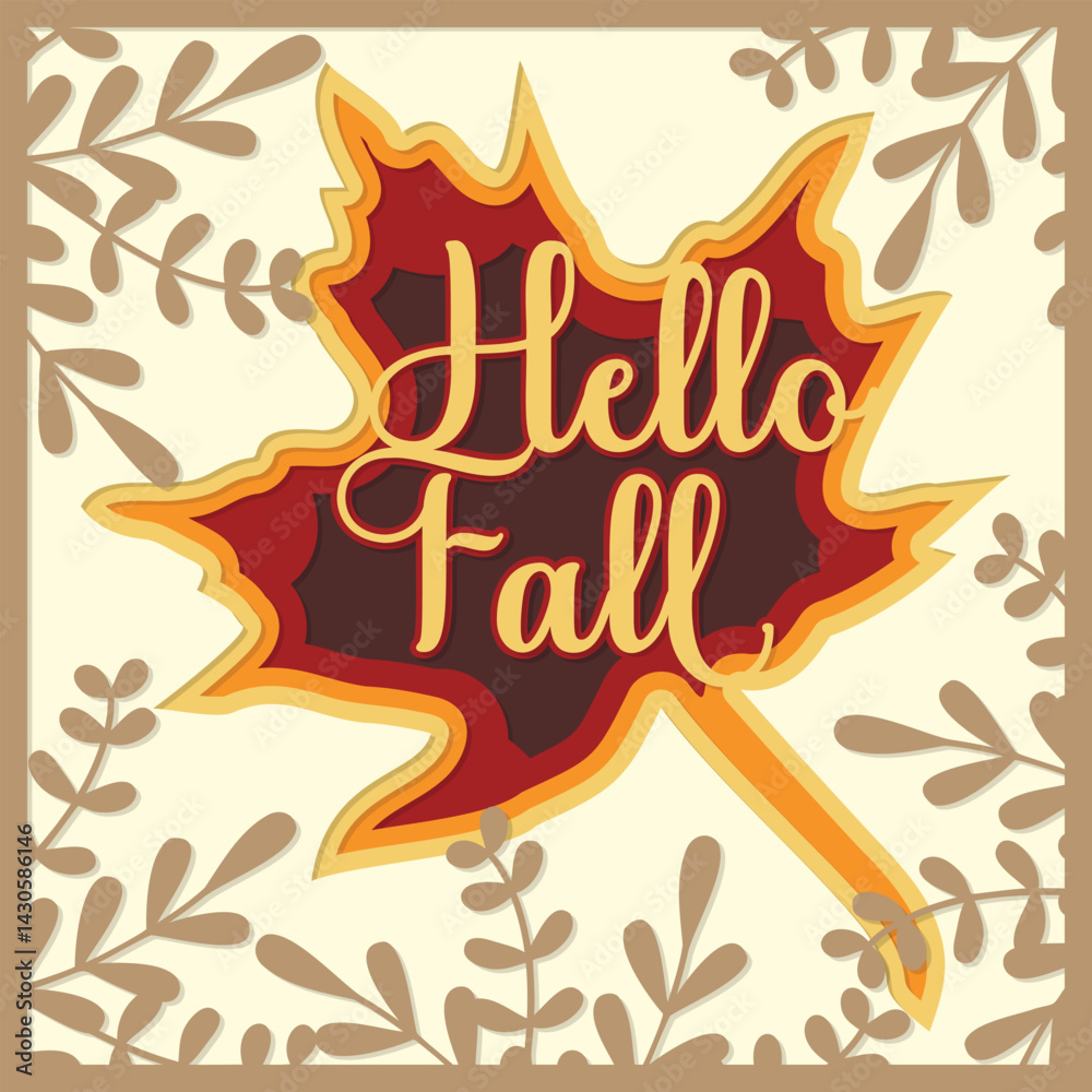 vector illustration of an autumn fall background. Layered paper cut leaves and Butterflies. Paper cut out design. Shadow box style. 3D design style vector illustration of an autumn fall background. Layered paper cut leaves and Butterflies. Paper cut out design. Shadow box style. 3D design style