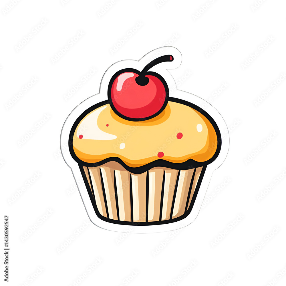 Create a fun cupcake sticker kitchen graphic design whimsical close-up cupcake with cherry Create a fun cupcake sticker kitchen graphic design whimsical close-up cupcake with cherry