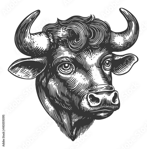 Vintage Engraving of a Detailed Bull Head Illustration Design