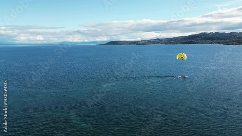 Parasailing Drone Shot Over Lake Taupo, New Zealand