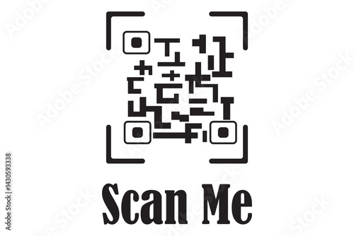 scan icon and QR code on white background, vector illustration.