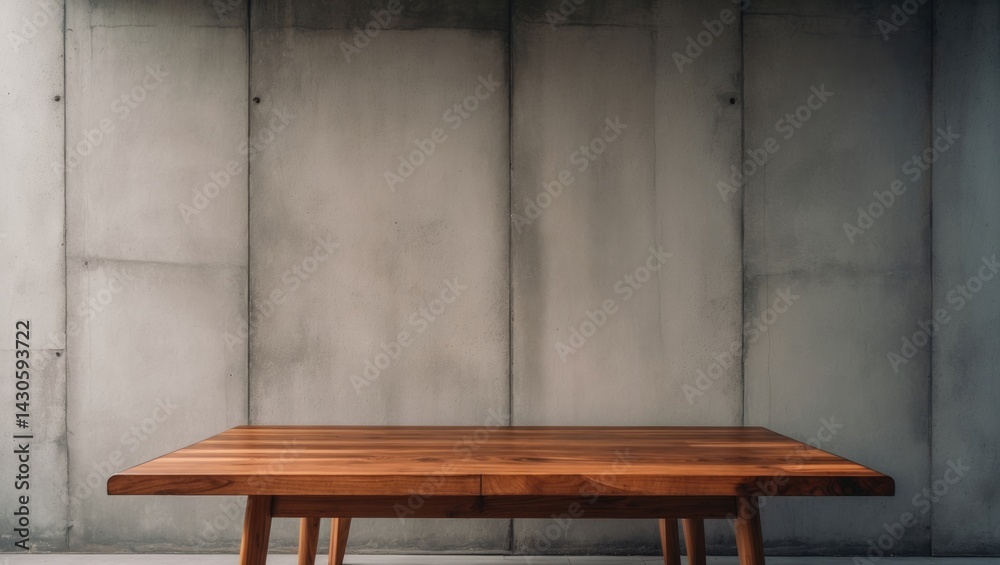 Fototapeta premium Wood table surface against a concrete setting. Suitable for product display or montage.