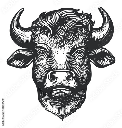 Detailed Bull Illustration in Engraving and Woodcut Style