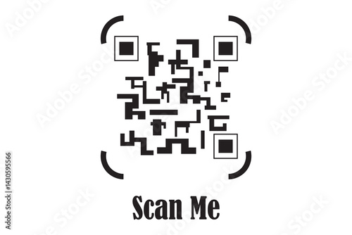 scan icon and QR code on white background, vector illustration.