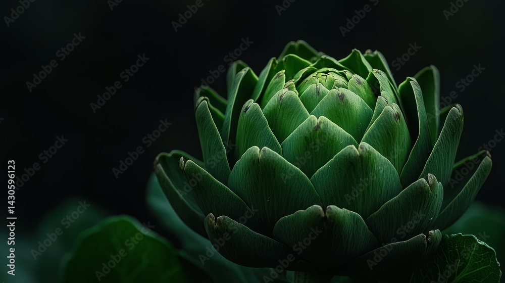 Fototapeta premium A detailed close up of a vibrant green artichoke plant