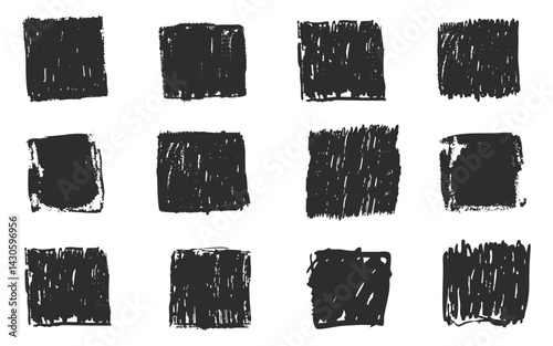 Grunge ink rectangle and square paint border with rough edges. Text box, sketch dirty line, splash. Scribble frame cadre textured 