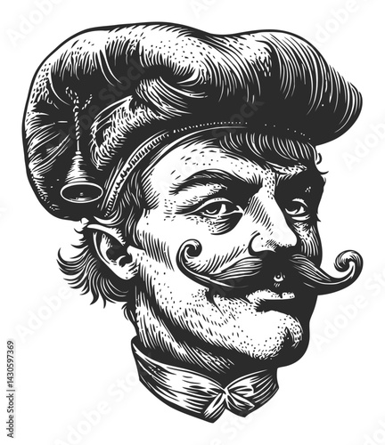 Vintage Engraving of a Distinguished Gentleman with Mustache