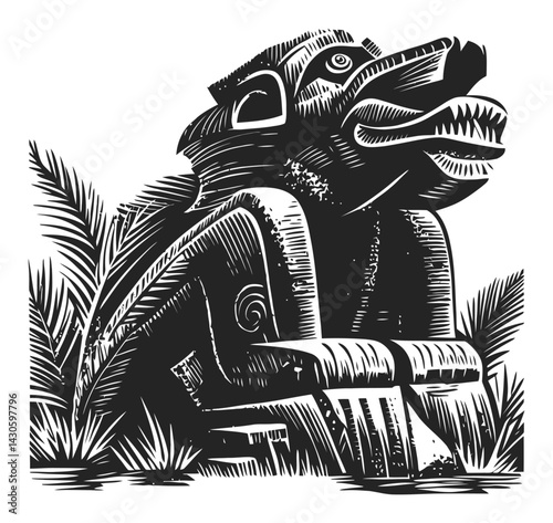 Detailed Woodcut Illustration of a Stylish Engraved Sculpture