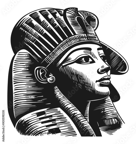 Ancient Egyptian Pharaoh Classic Woodcut Illustration Style