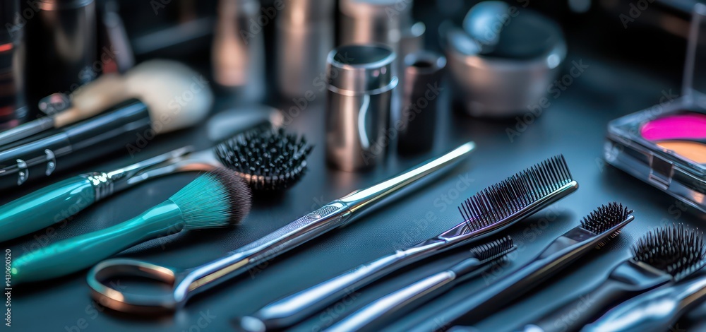 Fototapeta premium Cosmetics arranged for stylish beauty looks