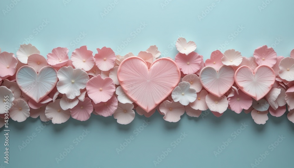 Obraz premium Heart-shaped petals arrangement soft background decorative art romantic environment close-up view love concept