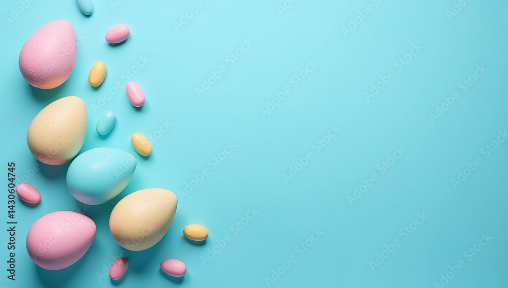 easter egg banner light blue background top view big empty space surrounding easter egg banner light blue background top view big empty space surrounding