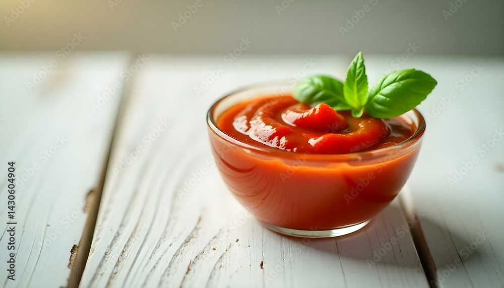 Bowl with ketchup isolated on white background