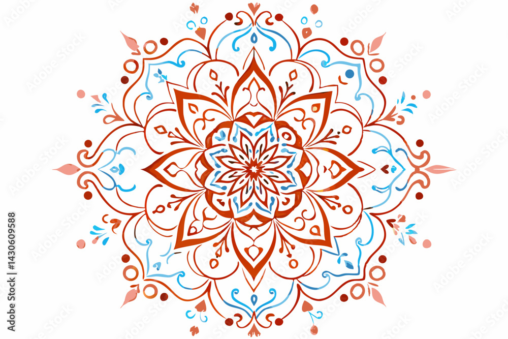 Abstract red floral pattern with ornamental mandala flower vector design