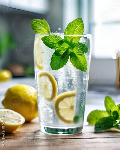 lemonade, glass, mint, leaves, fresh, drink, summer, refreshing, cold, lemon, yellow, green, ice, beverage, citrus, cool, tasty, healthy, sweet, sour, chill, bright, juicy, water, clear, natural, orga photo