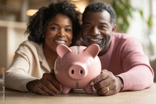 Wallpaper Mural Securing Their Financial Future: African American Couple Collaborates on Retirement Savings Plan Using a Piggy Bank. Torontodigital.ca