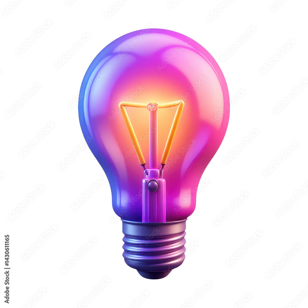 3D icon of a glowing colorful light bulb sign in vibrant neon holographic style. Isolated 3D icon 3D icon of a glowing colorful light bulb sign in vibrant neon holographic style. Isolated 3D icon