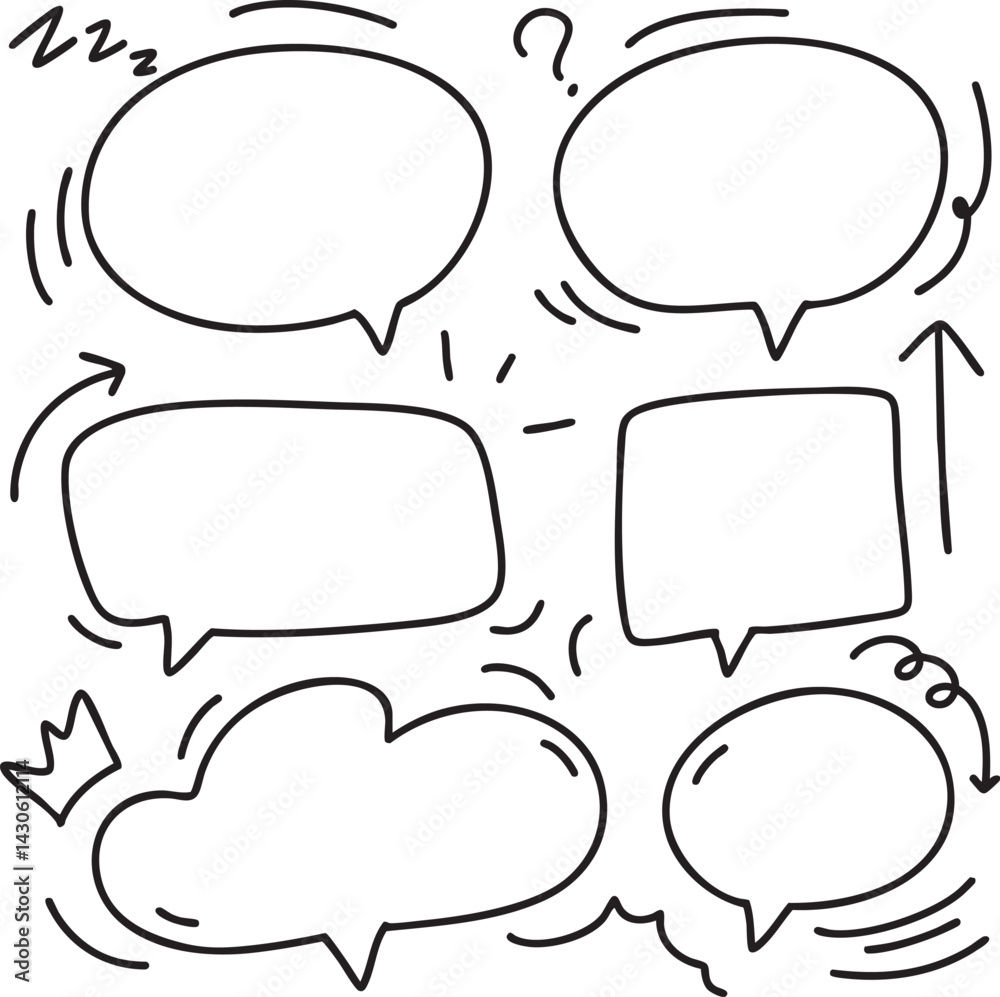 Fototapeta premium set different hand drawn element. Collection of arrows, crowns, circles, doodles and bubble on white background. Vector graphic design