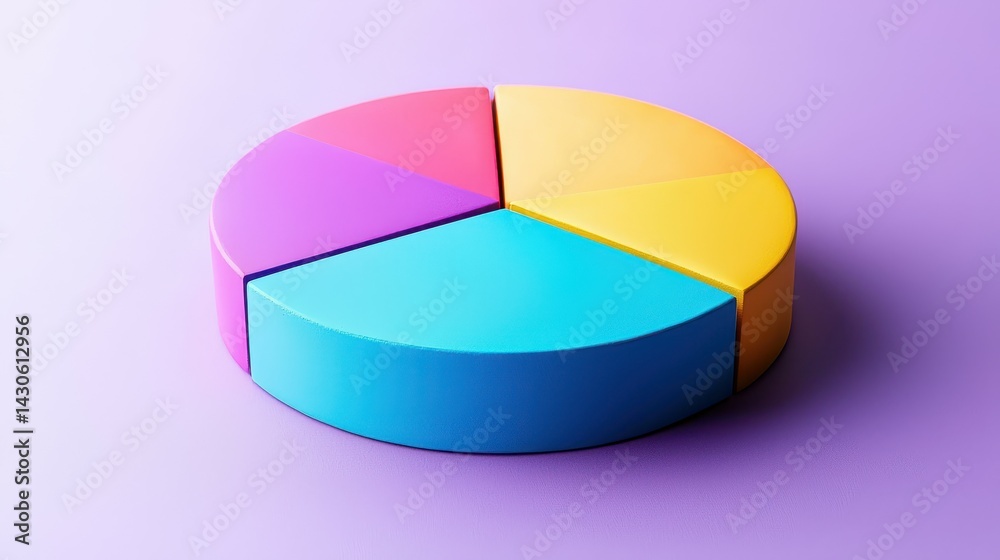 Obraz premium Colorful pie chart in vibrant hues on a soft purple background.