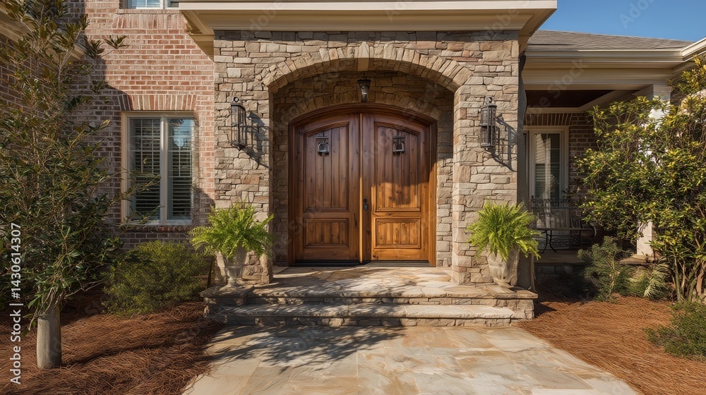 Elegant house facade with refined architectural details, embodying timeless sophistication and welcoming charm Elegant house facade with refined architectural details, embodying timeless sophistication and welcoming charm