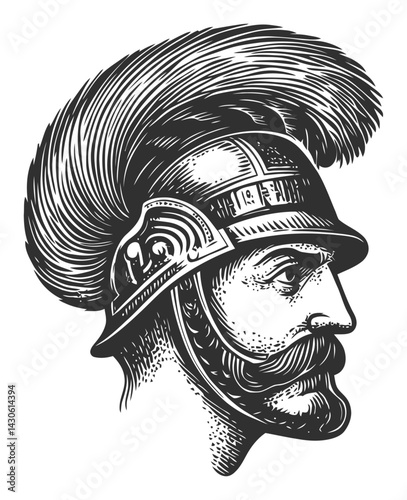 Classic Engraving of a Roman Warrior in Detailed Woodcut Style