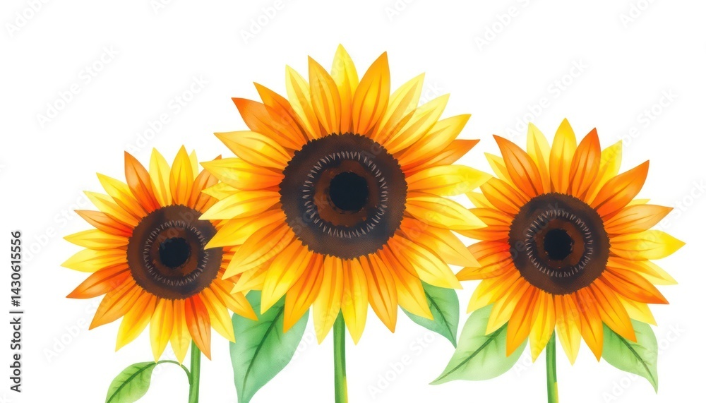 Fototapeta premium Three Vibrant Sunflowers