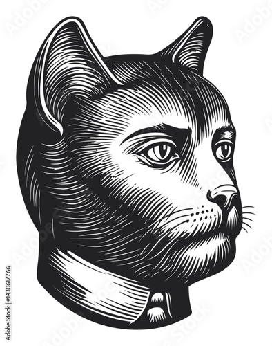 Vintage Cat Engraving in Detailed Woodcut Illustration Style