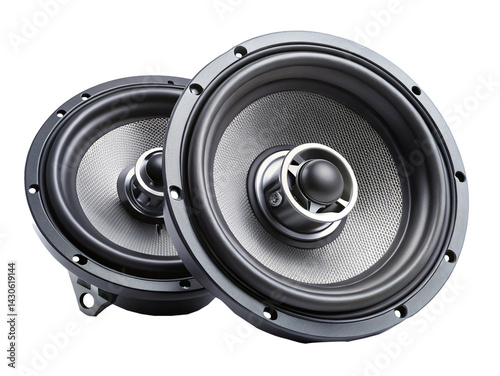Two high quality car audio speakers on a clean transparent background