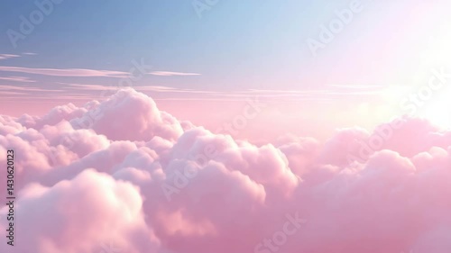 Soft pink clouds in a serene sky, possibly at sunrise or sunset, with a dreamy feel.