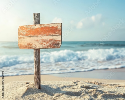 Beach Sign. Wooden Signboard on Sea Beach with Surf Views