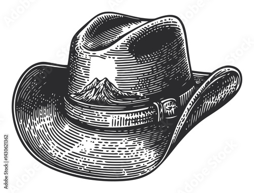 Vintage Engraving of a Classic Western Cowboy Hat Illustration