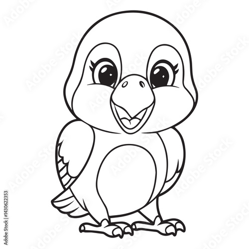 Cartoon Baby Eagle Character Outline Vector, Suitable for Manufacturing Sticker, Coloring Book, Vector illustration etc.