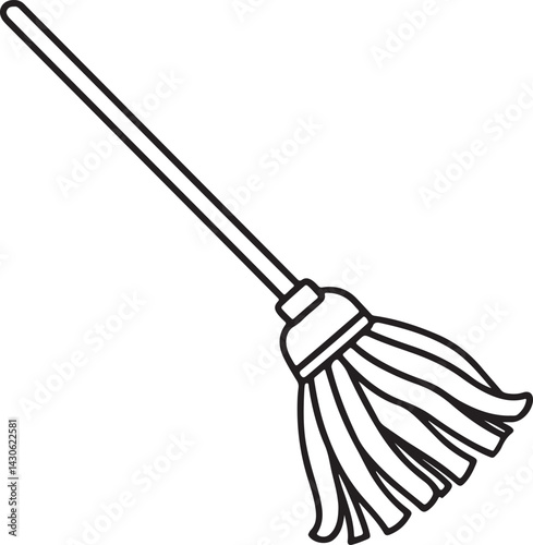 mop line art, black outline, vector and illustration, coloring book page line art drawing