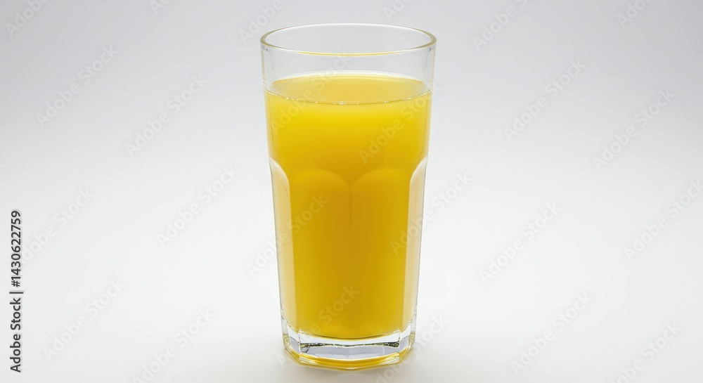 Tall Glass Filled with Refreshing Yellow Juice on White Tall Glass Filled with Refreshing Yellow Juice on White